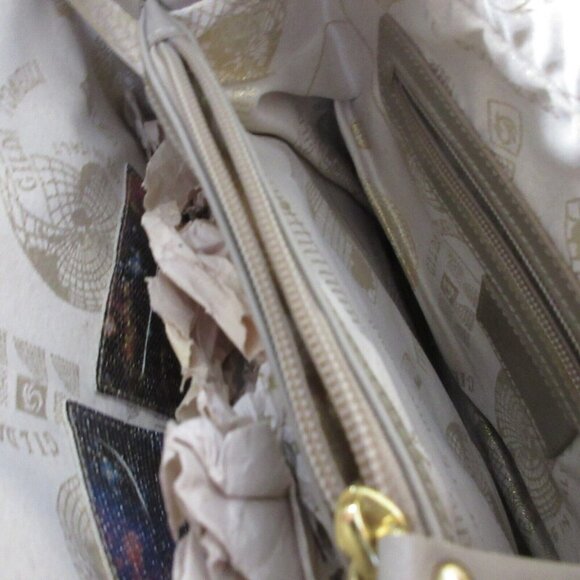 Gilda Tonelli Made in Italy Glittery Tote Bag Cream Glossy Purse Leather 980 - Picture 8 of 14